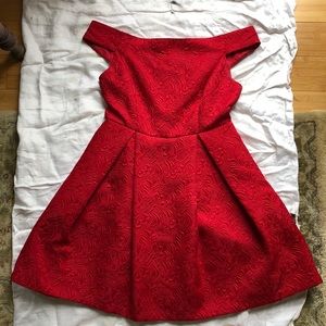 Red off-the-shoulder A-line Dress